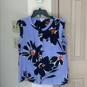 J. Crew Women's Sleeveless Floral Top - Blue and Orange